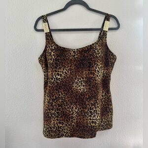 TRIMSHAPER Tankini Swim Top Animal Print W/Gold Color Strap Accent, Size 18 EUC